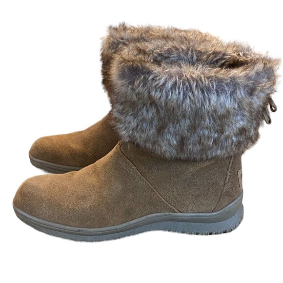 Minnetonka Ankle Winter Boots Women's Size 8 Brown Suede Faux Fur Trim Comfort - Picture 16 of 16